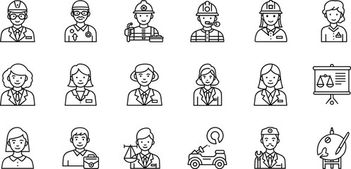 Power washing line icon set. Vector pictograms of washer machine, deck, patio, fence, siding, garage, window, ladder, roof, thin linear