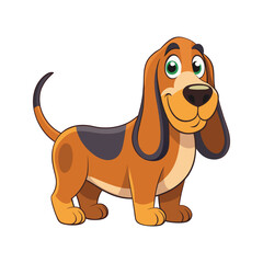 Playful brown bloodhound dog character with green eyes puppy cartoon