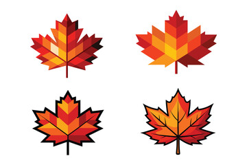 Autumn maple leaf in red and orange solid color blocks, clean vector style eps
