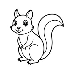 Playful cartoon squirrel outline with big eyes and bushy tail black and white animal