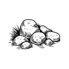Smooth rounded stones with grass blades rocks pebbles