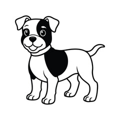 Adorable black and white puppy standing cartoon illustration