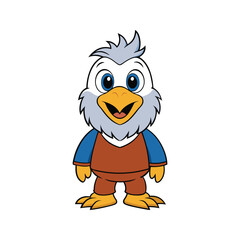 Adorable cartoon eagle with big blue eyes and orange beak bird animal