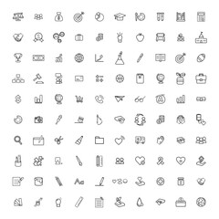 A collection of various outline icons representing diverse concepts and objects in a grid arrangement isolated on transparent background