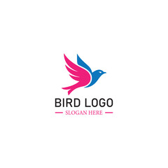Colorful Bird Logo Design. with Pink Wings and Customizable Slogan – Vibrant Branding Symbol for Nature, Wellness, and Creative Businesses.