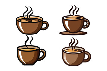 Hot coffee mug with steam lines above, solid brown color eps