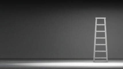 Wooden ladder standing on floor with spotlight and dark background