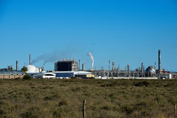 Industrial facilities of the Argentine petrochemical industry, Patagonia, Argentina.