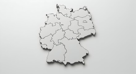 Detailed 3D Render of Germany Map with State Borders on White Background