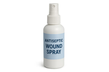 White plastic spray bottle of antiseptic wound spray on transparent background