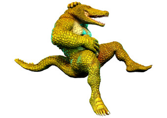 3D Rendering Fantasy Crocodile on White