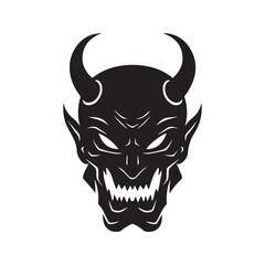 Evil Demon Face Silhouette Grinning Devil Horned Monster Vector Art