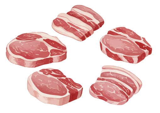 Vector watercolor meat_pork / 水彩テイストのお肉イラスト