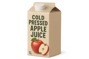 One liter carton of cold pressed apple juice with transparent background