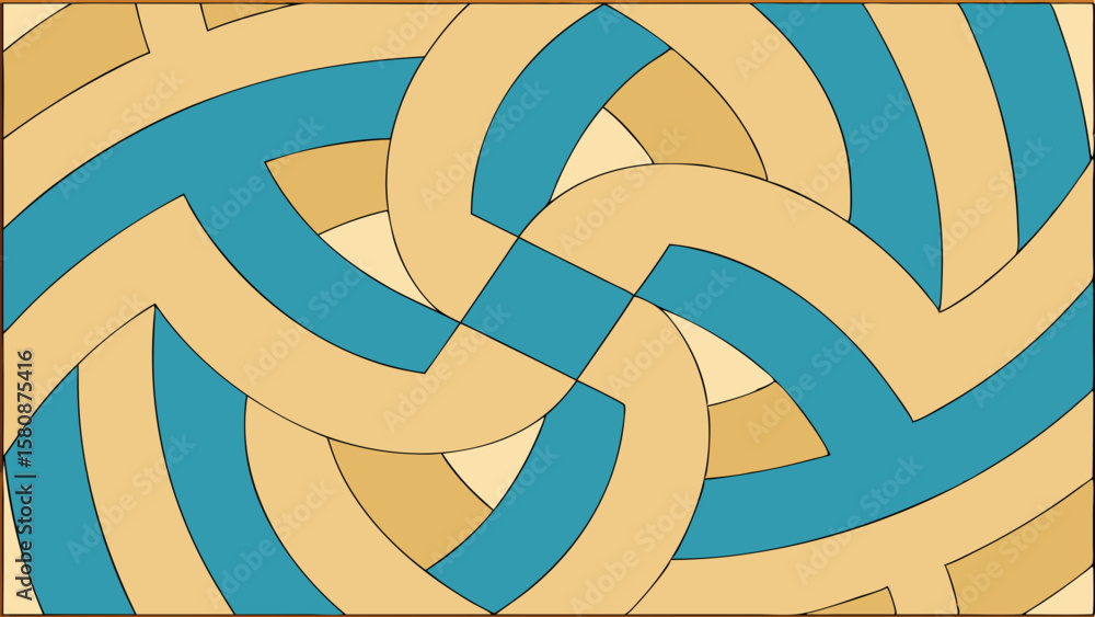 Aufkleber abstract geometric pattern with interlocking curved bands in blue and tan