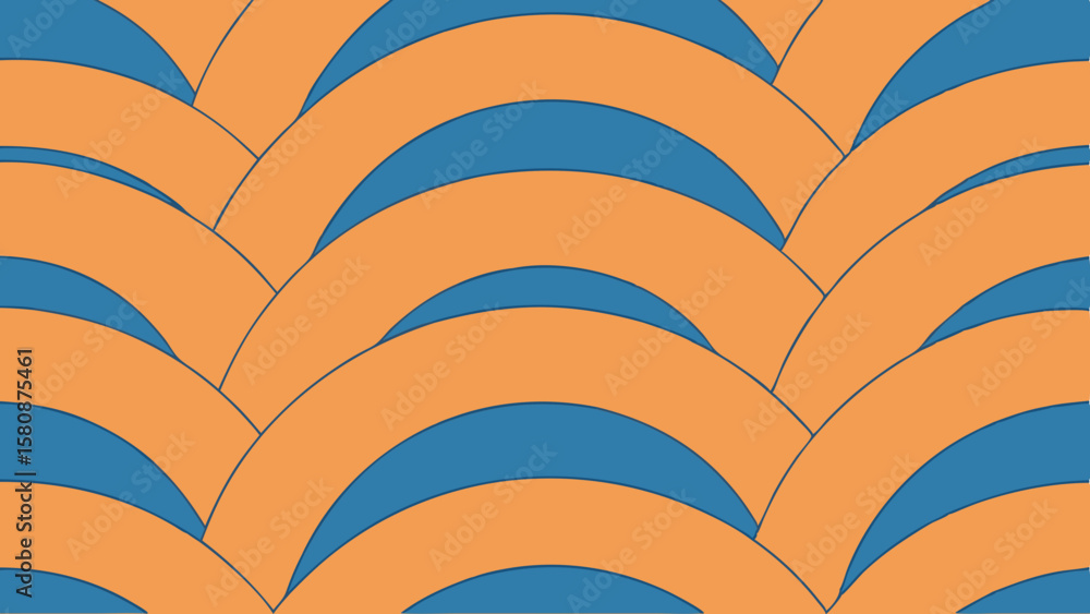 Poster abstract geometric pattern with overlapping orange and blue curved shapes
