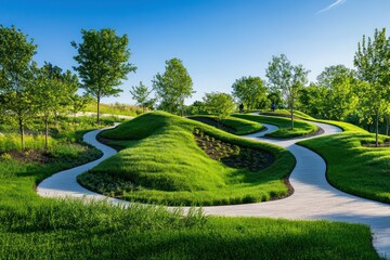 Fototapeta premium Peaceful park with trees and winding paths