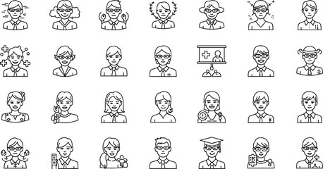 Psychotherapy Types line icon set. Vector pictograms of therapy methods, approaches, mental health treatments, cognitive, behavioral, humanistic, positive psychology gestalt thin linear 