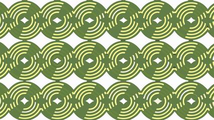 Seamless geometric pattern of interlocking green and yellow circles with white diamond centers