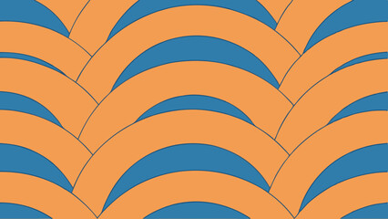 Abstract geometric pattern with overlapping orange and blue curved shapes