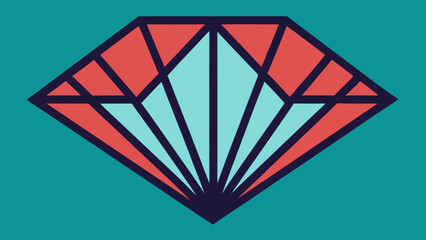 Stylized gemstone with coral and teal facets on teal background