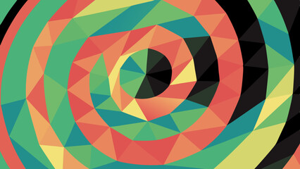 Colorful geometric spiral pattern with triangular facets and gradient effect