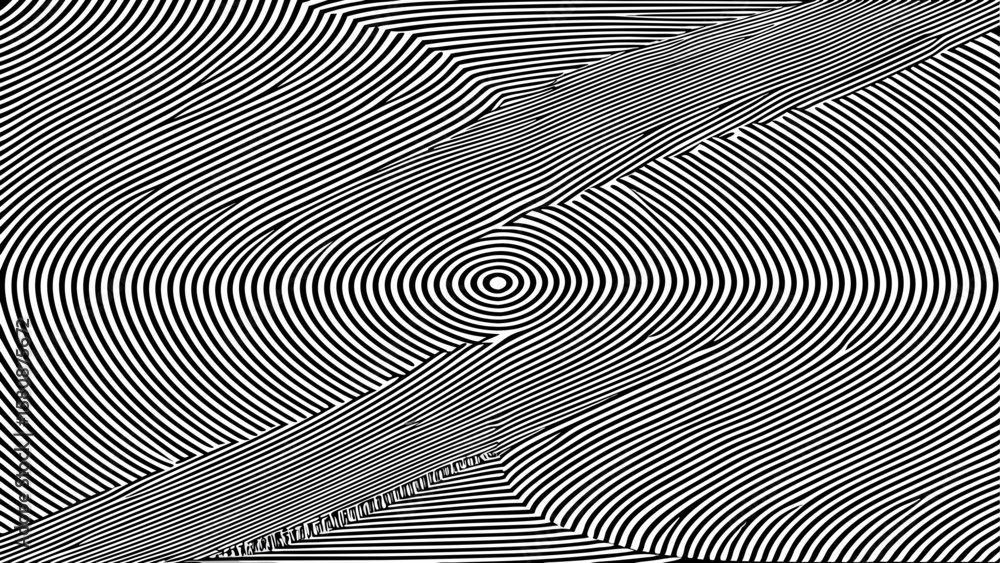 Aufkleber abstract black and white optical illusion pattern with concentric circles and lines