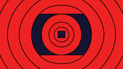 Concentric red circles and squares with a dark blue background