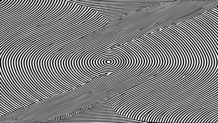 Abstract black and white optical illusion pattern with concentric circles and lines