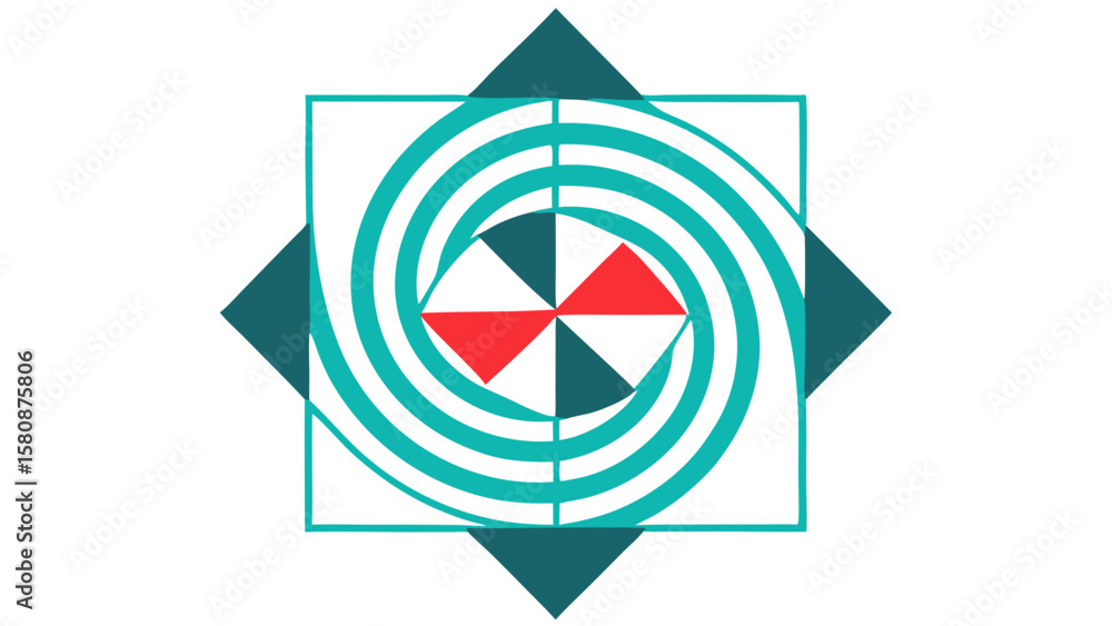 Poster geometric abstract design with swirling lines and triangles