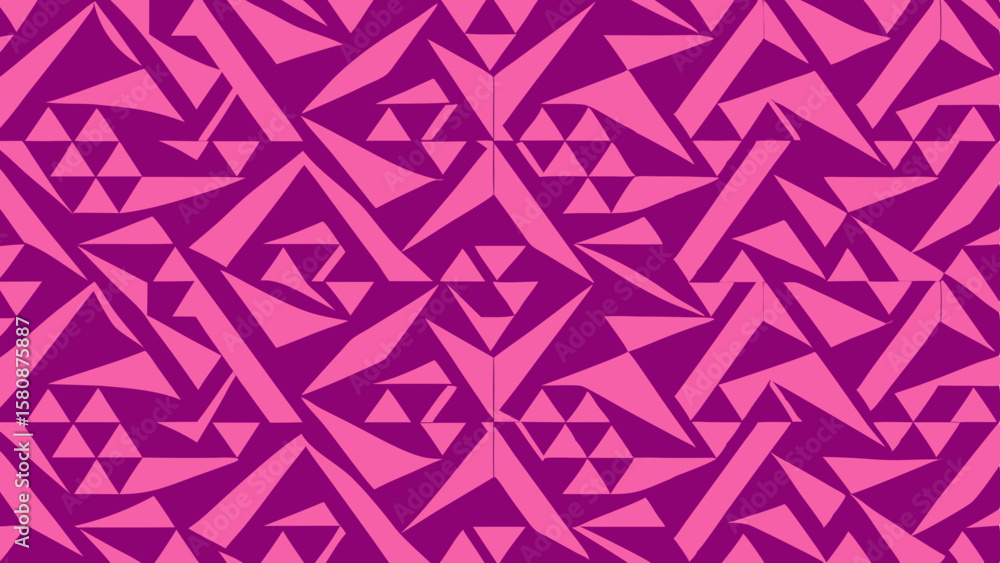 Poster geometric abstract pattern with pink and purple triangles and sharp shapes