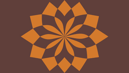 Geometric floral pattern with orange and brown colors in a symmetrical design