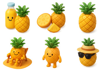 Yellow Pinapples in various shapes and styles