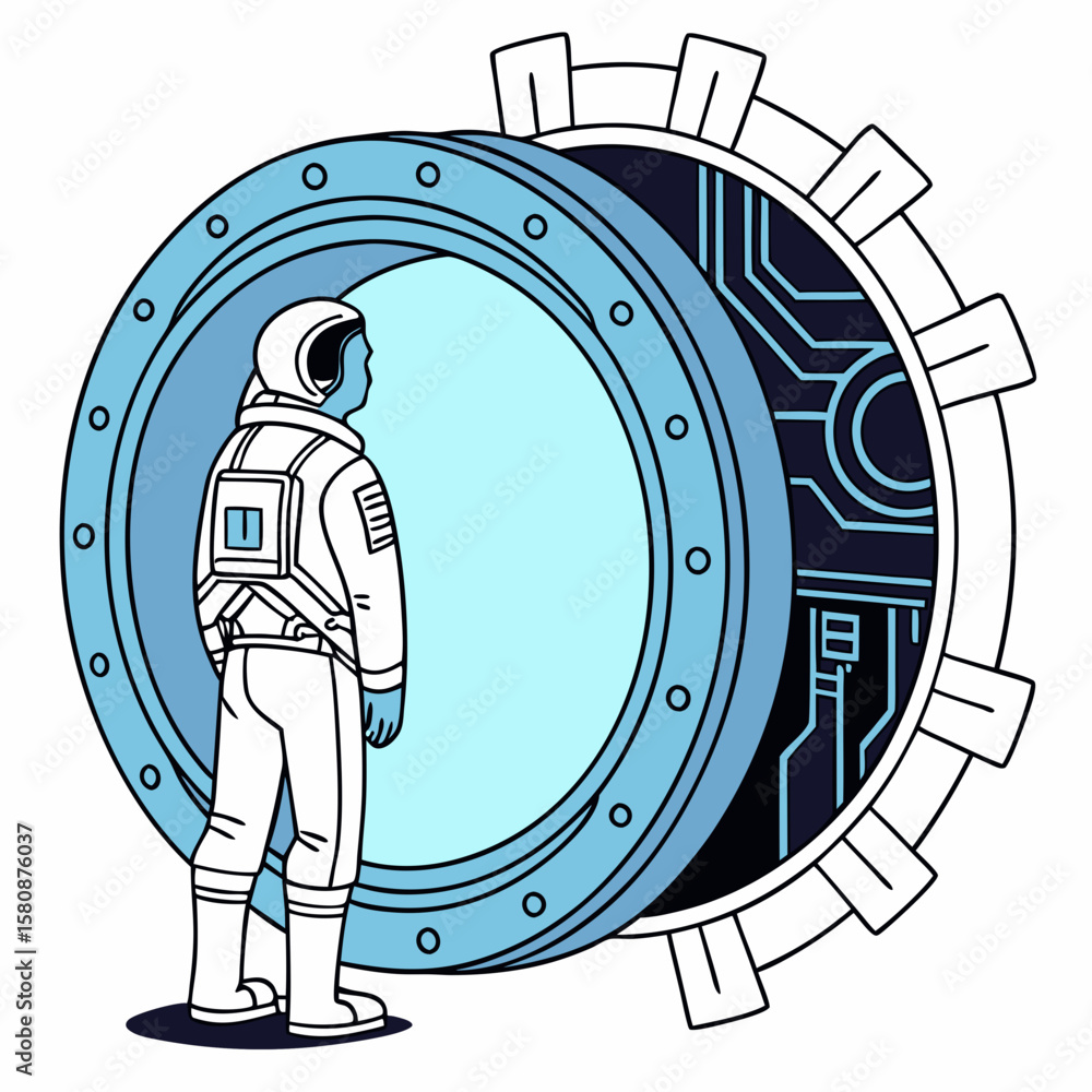 Aufkleber neon light blue circle portal with electronics elements and wires are on a futuristic technology cir