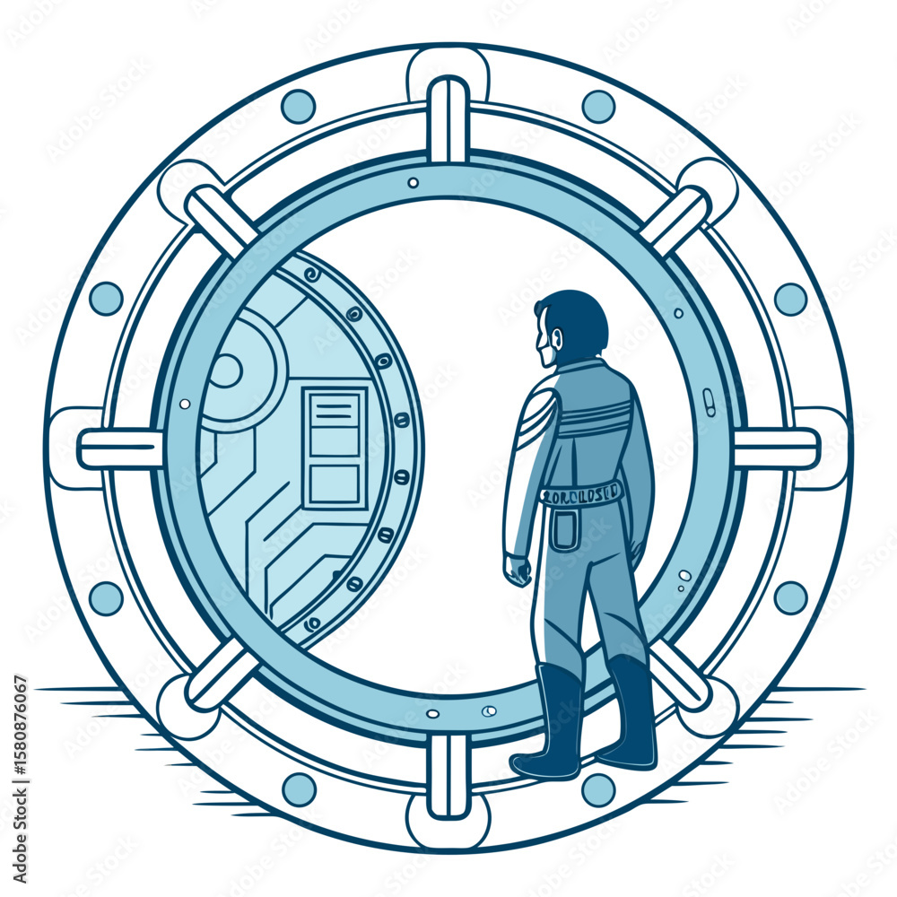 Poster neon light blue circle portal with electronics elements and wires are on a futuristic technology cir