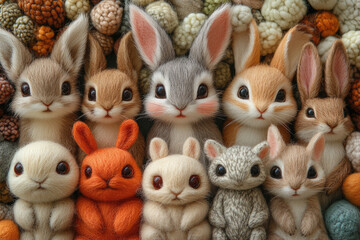 Fototapeta premium A Delightful Assembly of Miniature Wool Felt Beasts