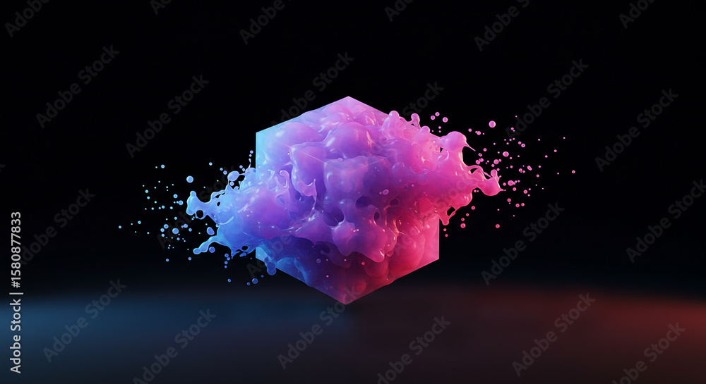 Fototapete abstract blob morphing into soft cube in mid air.ai generated