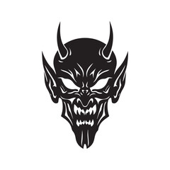 Evil Demon Face Silhouette Grinning Devil Horned Monster Vector Art