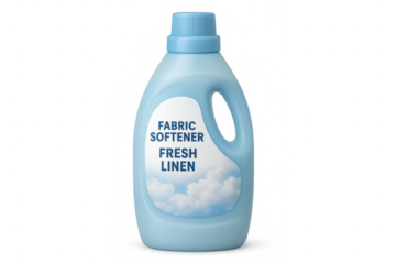 Fabric softener fresh linen blue plastic bottle isolated on transparent background