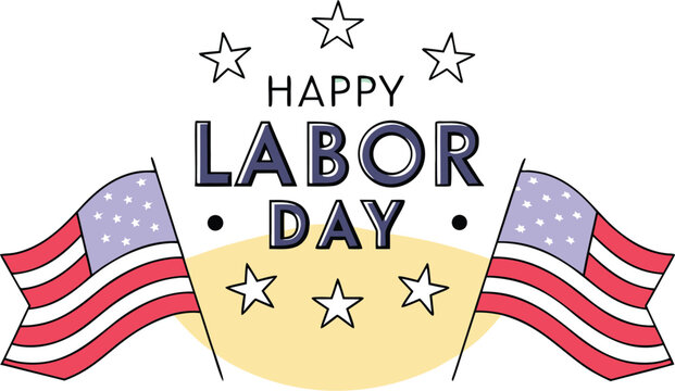 Festive happy labor day celebration graphic featuring bold typography and patriotic colors for a public federal holiday commemoration