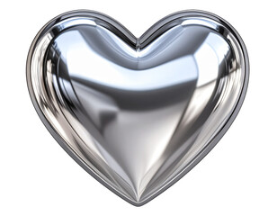 A shiny chrome heart, ultra-realistic photography, transparent background PNG format