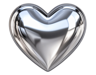A shiny chrome heart, ultra-realistic photography, transparent background PNG format