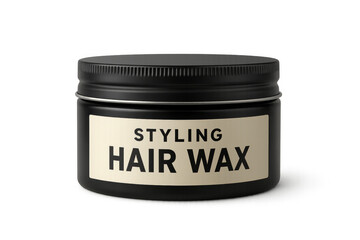 Black styling hair wax tin can packaging mockup on transparent background