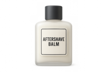 Aftershave balm in a transparent glass bottle on a transparent background