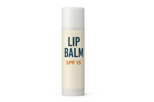 White lip balm with spf 15 protection on transparent background