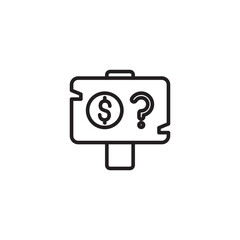 A line art icon of a signpost features a dollar sign and a question mark, symbolizing financial queries or unknown costs.