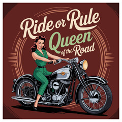 Ride or Rule Vintage Motorcycle Pin-Up Logo
