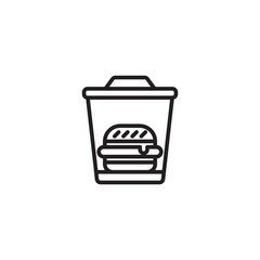 A line art icon depicts a hamburger placed inside a trash can, symbolizing food waste or discarding unhealthy food.