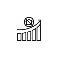 A line art icon shows a rising bar graph with an upward arrow. At the peak, there's a house symbol crossed out, suggesting a decline in housing or a negative impact on the housing market.