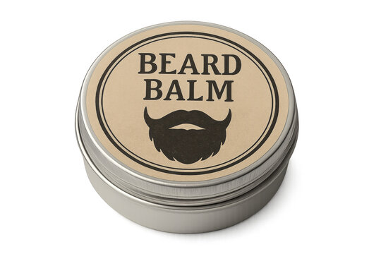 Round tin of beard balm on transparent background